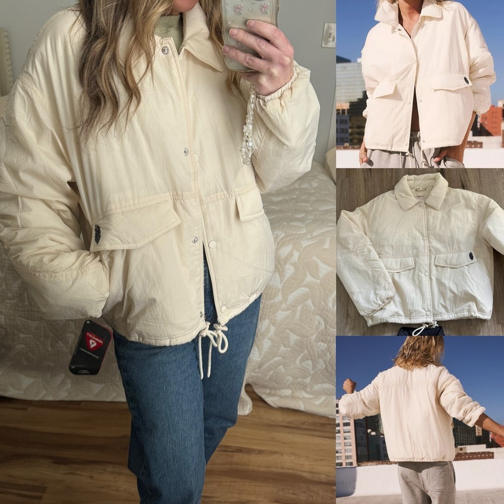 NWT Free People Movement Off The Bleachers Coaches Jacket in Sea Salt fp